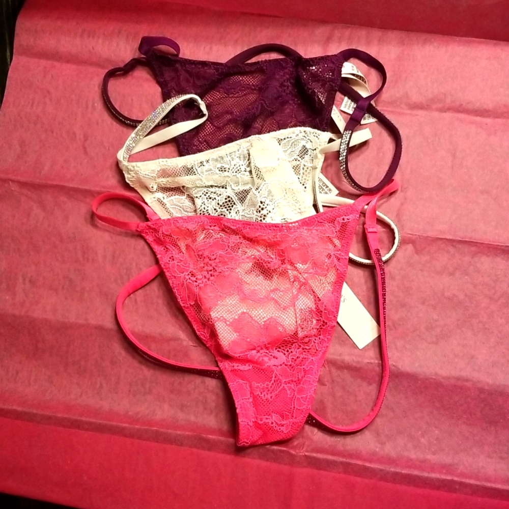 Set of 3 Victoria Secret Shine Strap V-String Panties